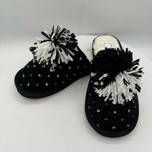 Stardust Women's Pom Pom Slippers Black Size 9 Cozy Plush Lined House Shoes
